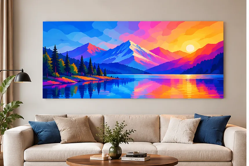Panorama de montagnes se reflétant dans un lac au coucher du soleil