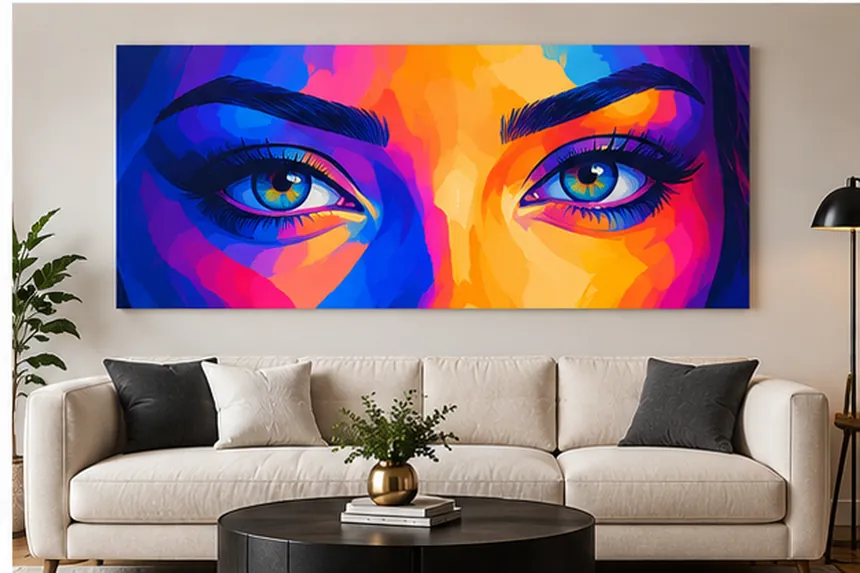 Portrait pop-art centré sur deux yeux