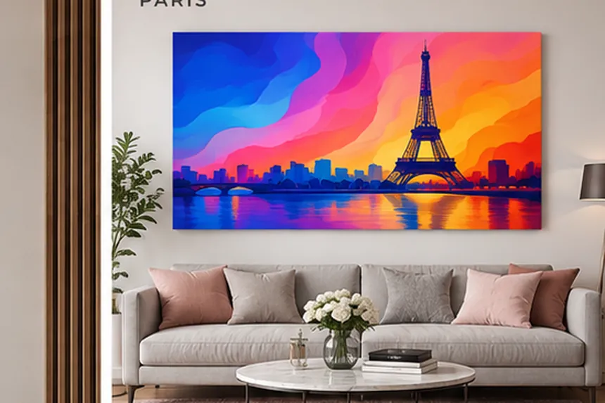 Séjour lumineux, panneau imprimé de Paris et sa tour Eiffel