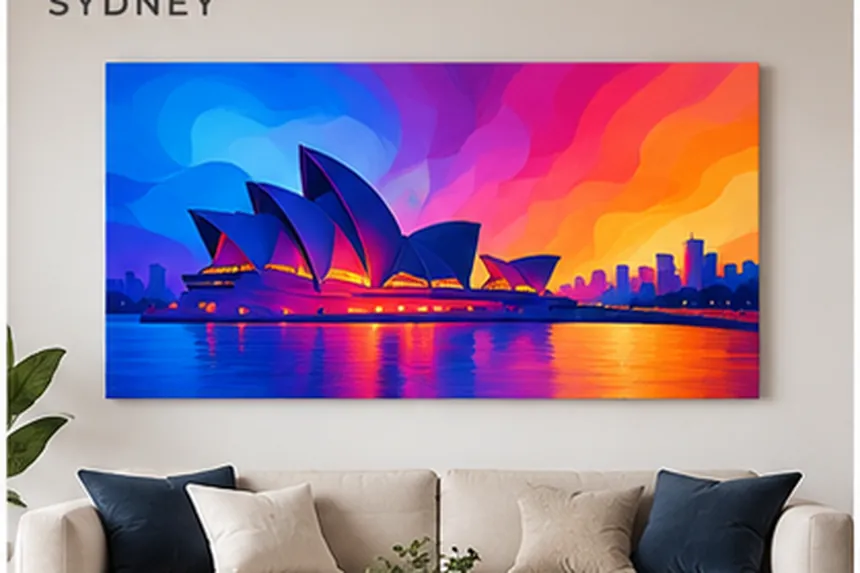 Canapé clair, panneau imprimé de l’opéra de Sydney