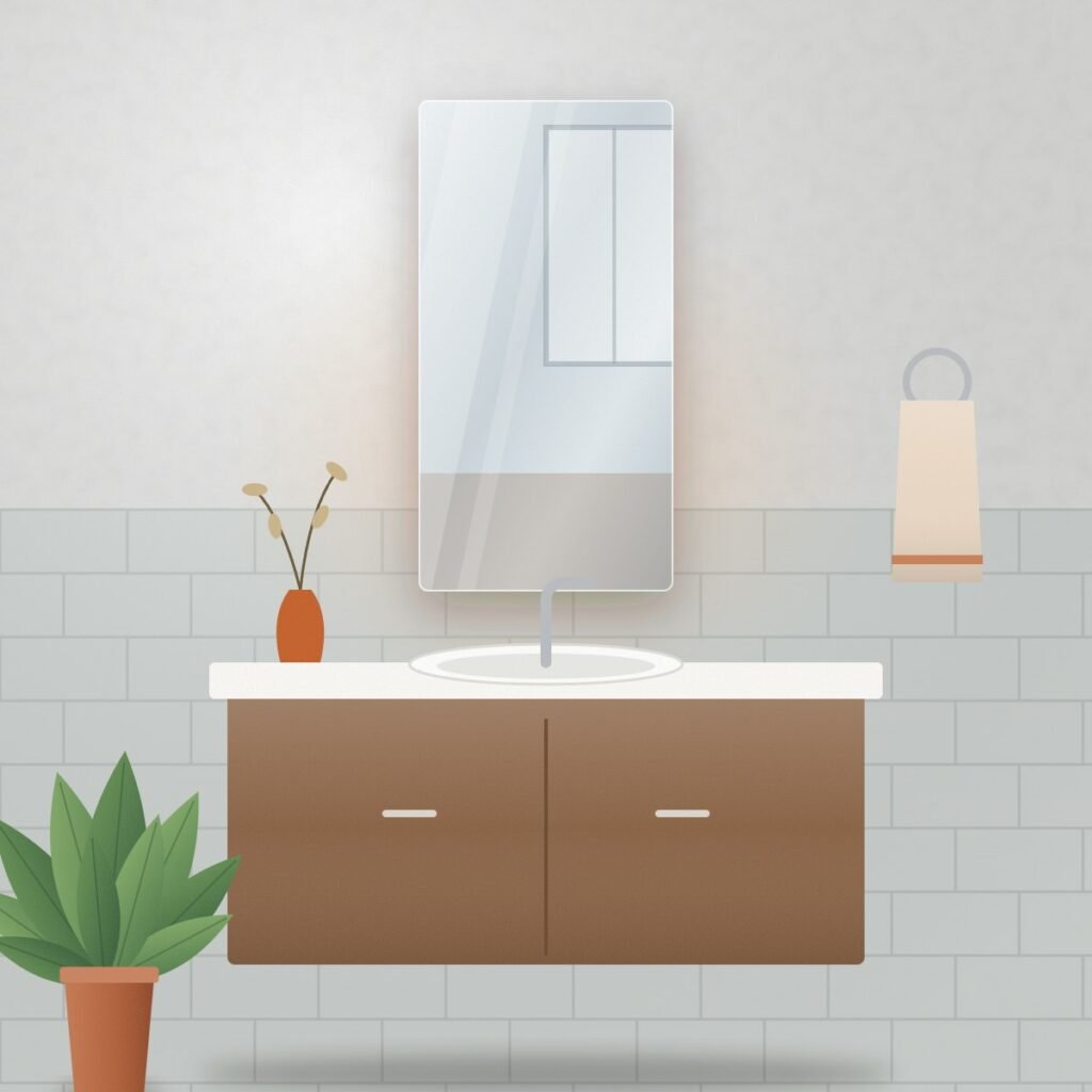 Miroir chauffant infrarouge au-dessus d'un meuble vasque